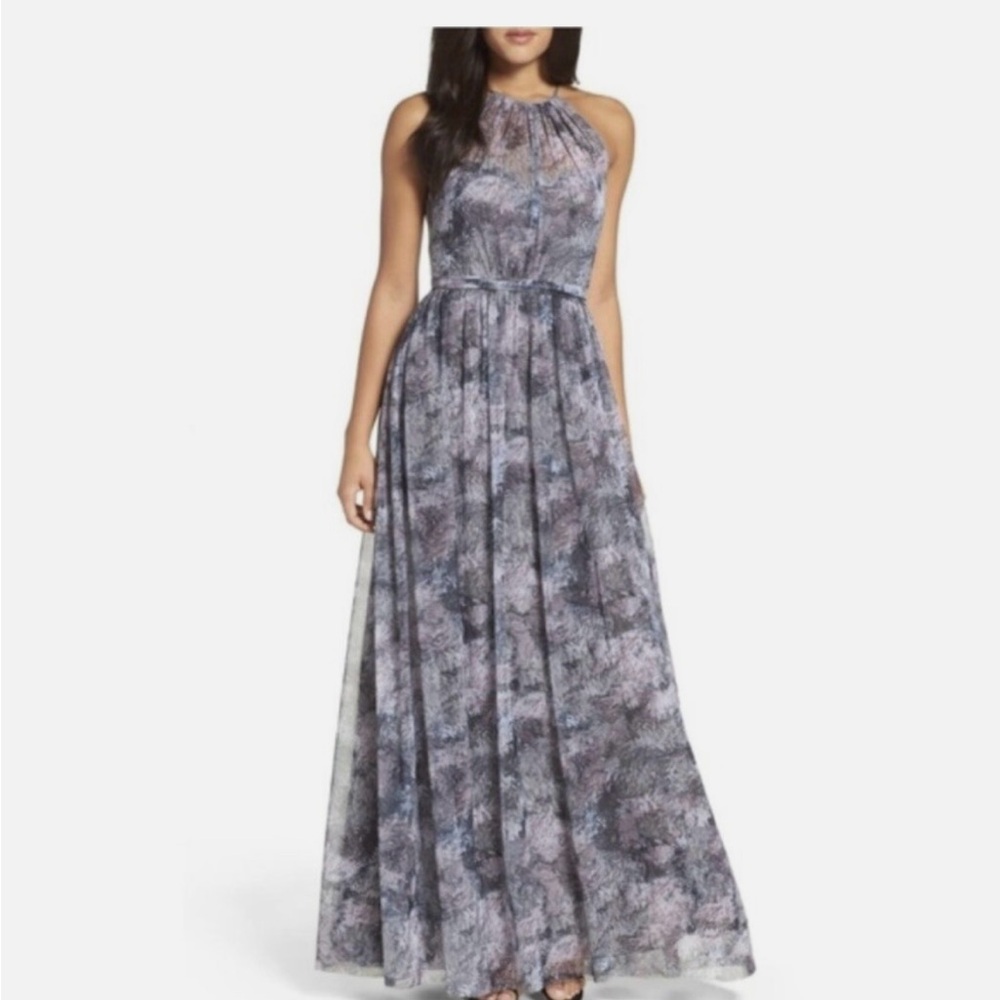 Amsale Gray Halter Maxi Gown